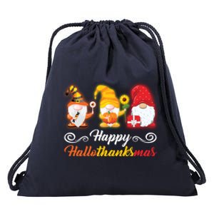 Happy Hallothanksmas Gnomes Halloween Thanksgiving Xmas Gift Drawstring Bag