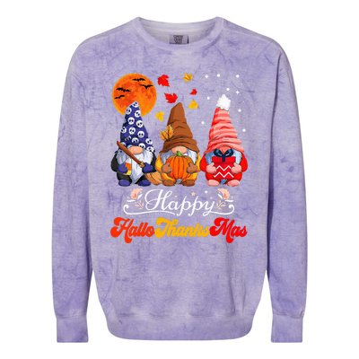 Happy Hallothanksmas Gnomes Halloween Thanksgiving Christmas Colorblast Crewneck Sweatshirt