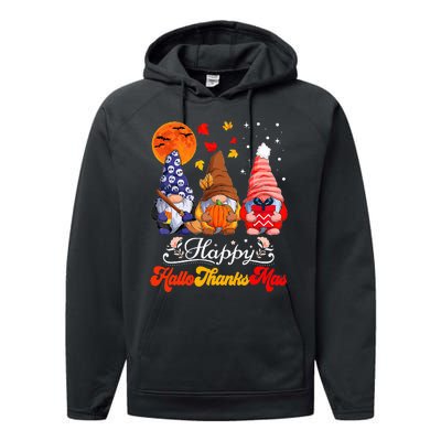 Happy Hallothanksmas Gnomes Halloween Thanksgiving Christmas Performance Fleece Hoodie