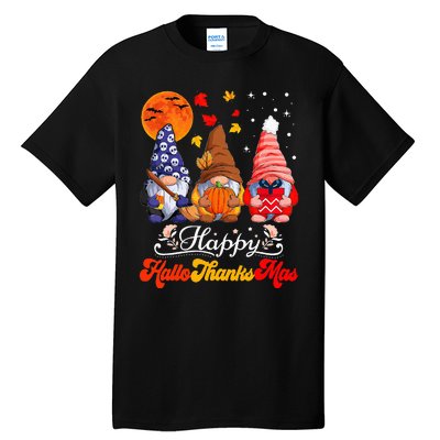 Happy Hallothanksmas Gnomes Halloween Thanksgiving Christmas Tall T-Shirt