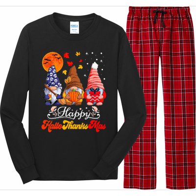 Happy Hallothanksmas Gnomes Halloween Thanksgiving Christmas Long Sleeve Pajama Set