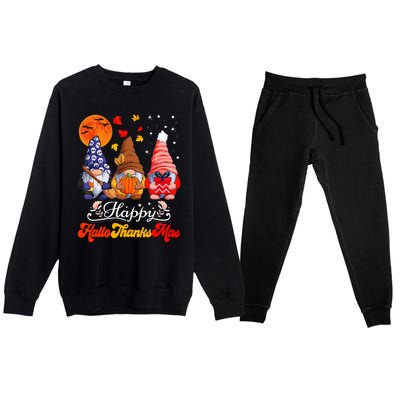 Happy Hallothanksmas Gnomes Halloween Thanksgiving Christmas Premium Crewneck Sweatsuit Set