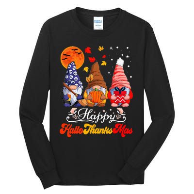 Happy Hallothanksmas Gnomes Halloween Thanksgiving Christmas Tall Long Sleeve T-Shirt