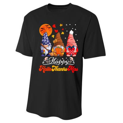 Happy Hallothanksmas Gnomes Halloween Thanksgiving Christmas Performance Sprint T-Shirt