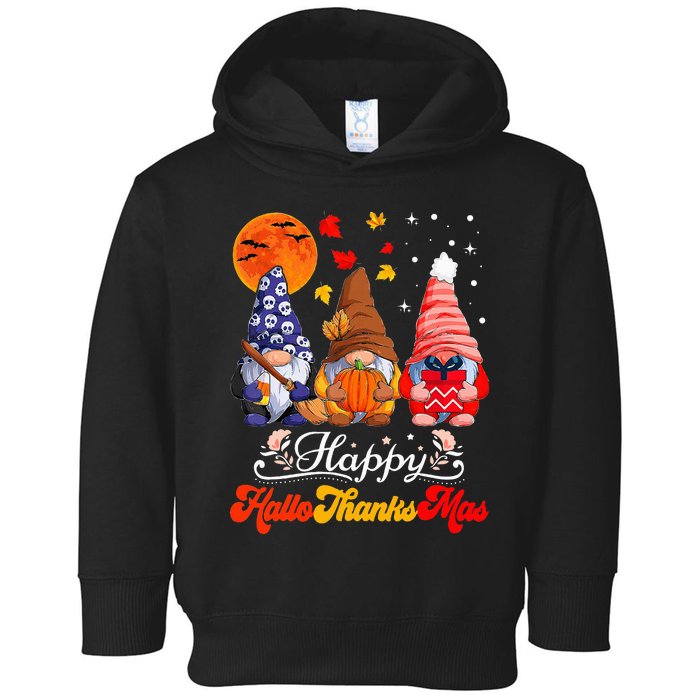 Happy Hallothanksmas Gnomes Halloween Thanksgiving Christmas Toddler Hoodie