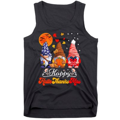 Happy Hallothanksmas Gnomes Halloween Thanksgiving Christmas Tank Top