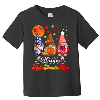 Happy Hallothanksmas Gnomes Halloween Thanksgiving Christmas Toddler T-Shirt