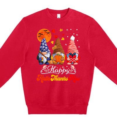 Happy Hallothanksmas Gnomes Halloween Thanksgiving Christmas Premium Crewneck Sweatshirt