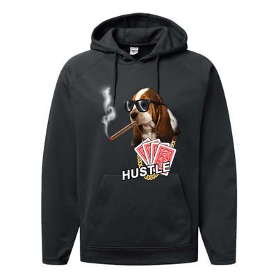 Hustle Hound Gambling Dog Tee Performance Fleece Hoodie