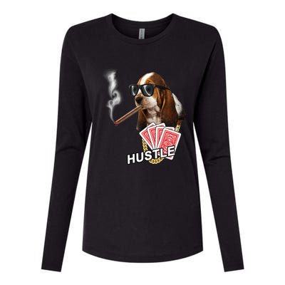 Hustle Hound Gambling Dog Tee Womens Cotton Relaxed Long Sleeve T-Shirt