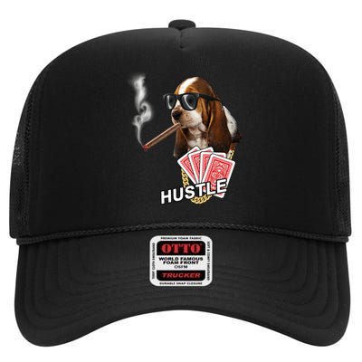 Hustle Hound Gambling Dog Tee High Crown Mesh Back Trucker Hat