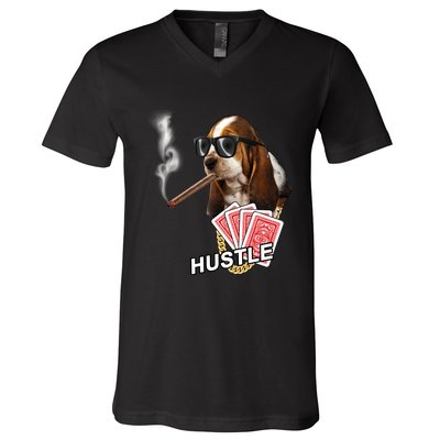 Hustle Hound Gambling Dog Tee V-Neck T-Shirt