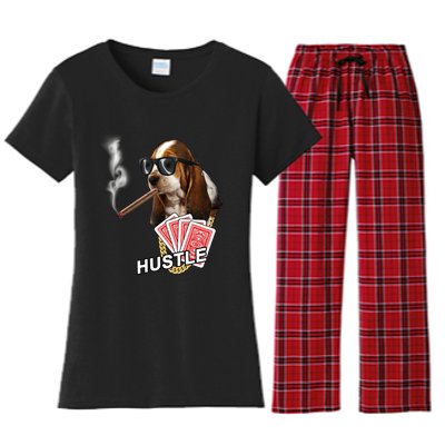 Hustle Hound Gambling Dog Tee Women's Flannel Pajama Set