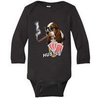 Hustle Hound Gambling Dog Tee Baby Long Sleeve Bodysuit