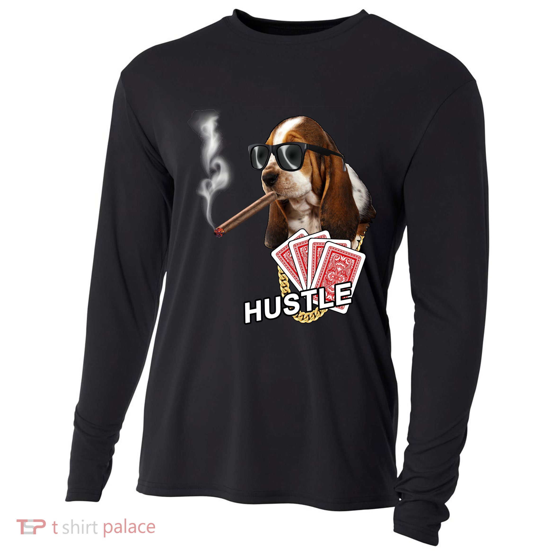 Hustle Hound Gambling Dog Tee Cooling Performance Long Sleeve Crew