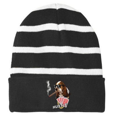 Hustle Hound Gambling Dog Tee Striped Beanie with Solid Band