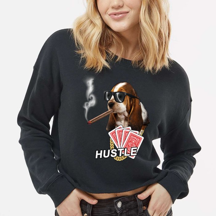 Hustle Hound Gambling Dog Tee Cropped Pullover Crew