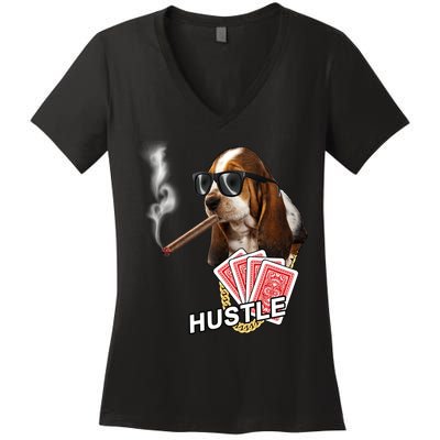 Hustle Hound Gambling Dog Tee Women's V-Neck T-Shirt