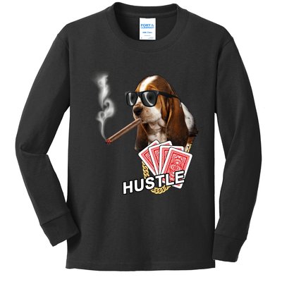 Hustle Hound Gambling Dog Tee Kids Long Sleeve Shirt