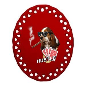 Hustle Hound Gambling Dog Tee Ceramic Oval Ornament