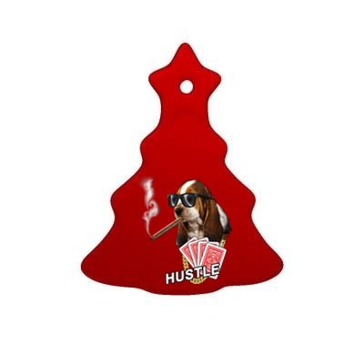 Hustle Hound Gambling Dog Tee Ceramic Tree Ornament