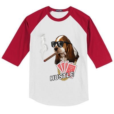 Hustle Hound Gambling Dog Tee Kids Colorblock Raglan Jersey