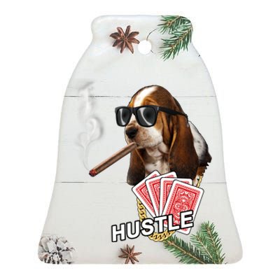 Hustle Hound Gambling Dog Tee Ceramic Bell Ornament