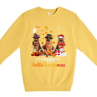 Happy Hallothanksmas German Shepherd Dog Halloween Christmas Long Sleeve Premium Crewneck Sweatshirt