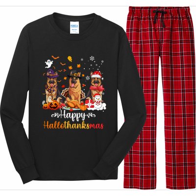 Happy Hallothanksmas German Shepherd Dog Halloween Christmas Long Sleeve Long Sleeve Pajama Set