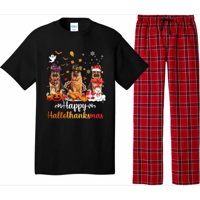 Happy Hallothanksmas German Shepherd Dog Halloween Christmas Long Sleeve Pajama Set