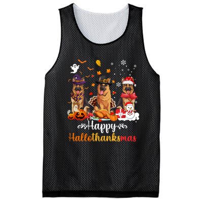 Happy Hallothanksmas German Shepherd Dog Halloween Christmas Long Sleeve Mesh Reversible Basketball Jersey Tank