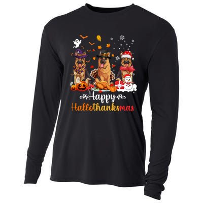 Happy Hallothanksmas German Shepherd Dog Halloween Christmas Long Sleeve Cooling Performance Long Sleeve Crew