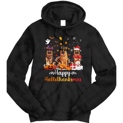 Happy Hallothanksmas German Shepherd Dog Halloween Christmas Long Sleeve Tie Dye Hoodie