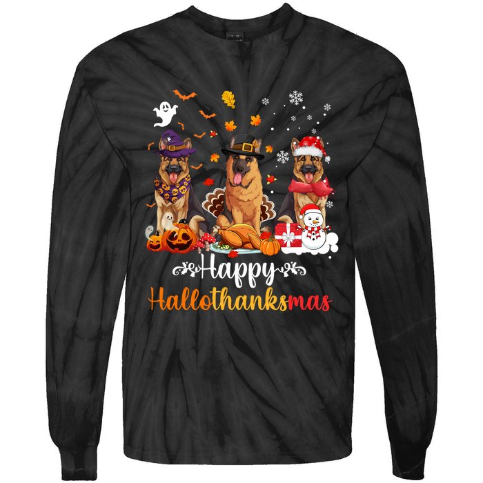 Happy Hallothanksmas German Shepherd Dog Halloween Christmas Long Sleeve Tie-Dye Long Sleeve Shirt