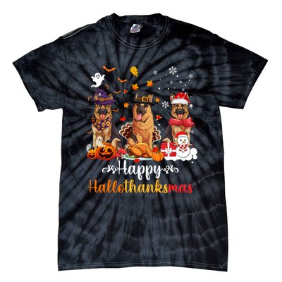 Happy Hallothanksmas German Shepherd Dog Halloween Christmas Long Sleeve Tie-Dye T-Shirt