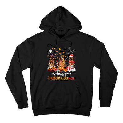 Happy Hallothanksmas German Shepherd Dog Halloween Christmas Long Sleeve Tall Hoodie