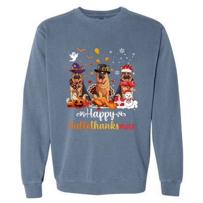 Happy Hallothanksmas German Shepherd Dog Halloween Christmas Long Sleeve Garment-Dyed Sweatshirt