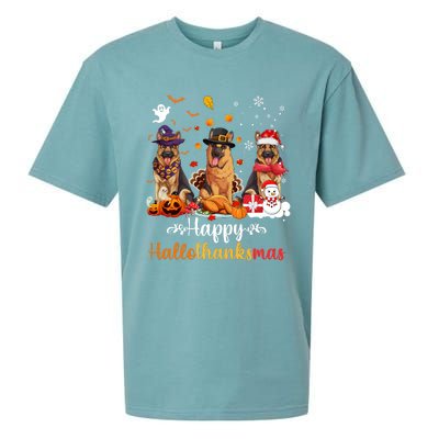 Happy Hallothanksmas German Shepherd Dog Halloween Christmas Long Sleeve Sueded Cloud Jersey T-Shirt