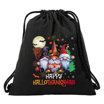 Happy Hallothanksmas Gnomes Lover Halloween Merry Christmas Hoodie Drawstring Bag
