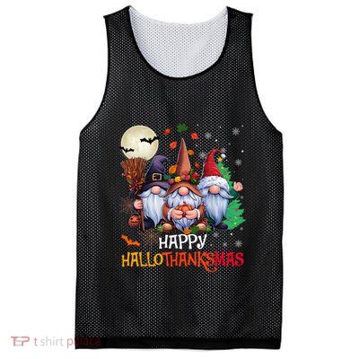 Happy Hallothanksmas Gnomes Lover Halloween Merry Christmas Hoodie Mesh Reversible Basketball Jersey Tank