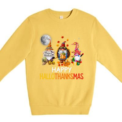 Happy Hallothanksmas Gnomes Lover Halloween Merry Christmas Premium Crewneck Sweatshirt