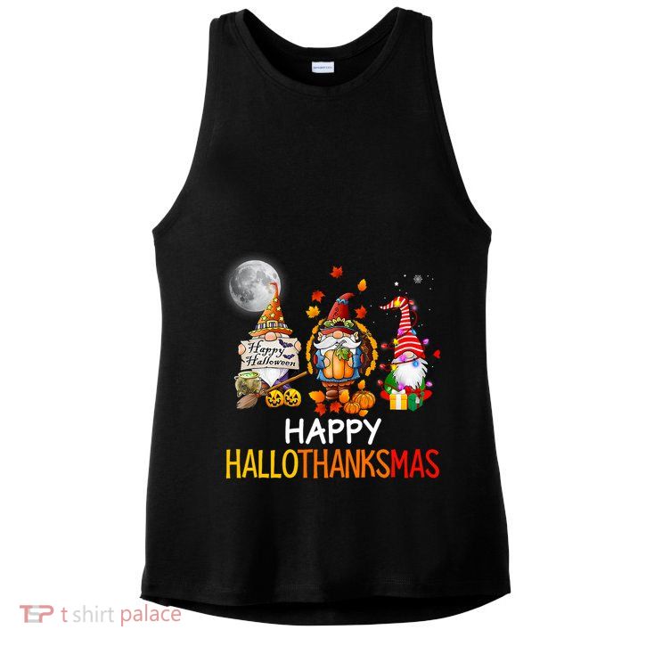 Happy Hallothanksmas Gnomes Lover Halloween Merry Christmas Ladies PosiCharge Tri-Blend Wicking Tank