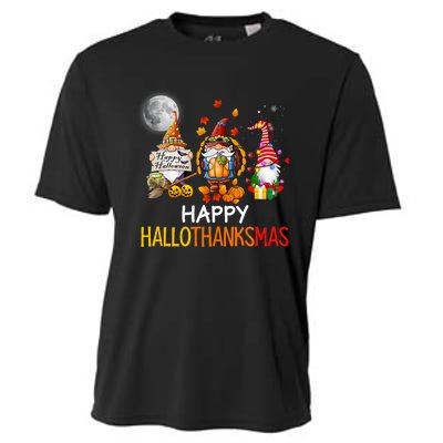 Happy Hallothanksmas Gnomes Lover Halloween Merry Christmas Cooling Performance Crew T-Shirt