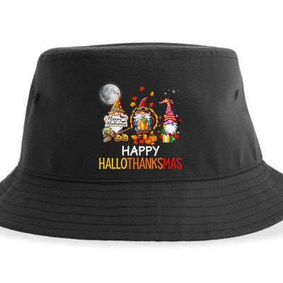 Happy Hallothanksmas Gnomes Lover Halloween Merry Christmas Sustainable Bucket Hat