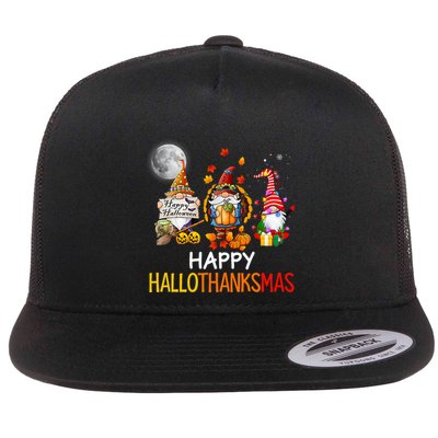 Happy Hallothanksmas Gnomes Lover Halloween Merry Christmas Flatbill Hat