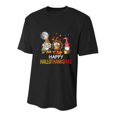 Happy Hallothanksmas Gnomes Lover Halloween Merry Christmas Youth Performance Sprint T-Shirt
