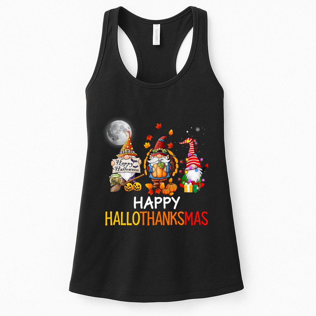 Happy Hallothanksmas Gnomes Lover Halloween Merry Christmas Womens Tank Top