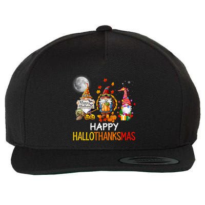 Happy Hallothanksmas Gnomes Lover Halloween Merry Christmas Wool Snapback Cap