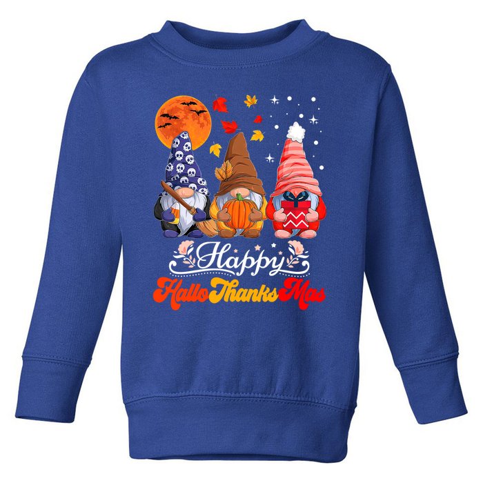 Happy Hallothanksmas Gnomes Halloween Thanksgiving Christmas Cute Gift Toddler Sweatshirt