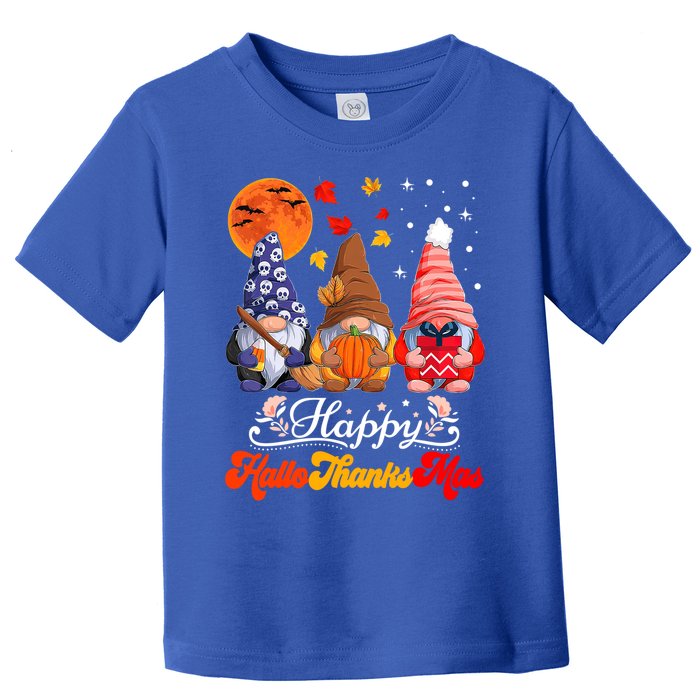 Happy Hallothanksmas Gnomes Halloween Thanksgiving Christmas Cute Gift Toddler T-Shirt